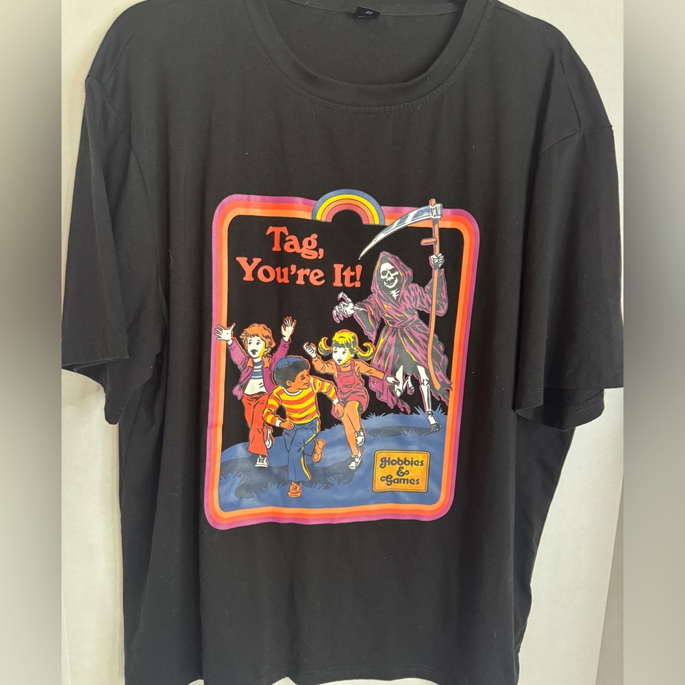 Tag You’re It Grim Reaper T-Shirt Mens XL Black Vintage Style Horror Graphic Tee
